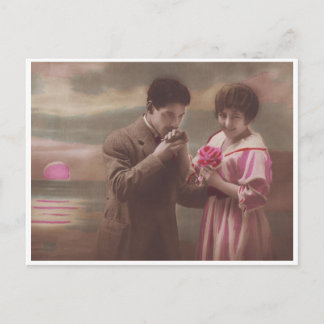 Retro Romantic Couple at Moonrise Postcard