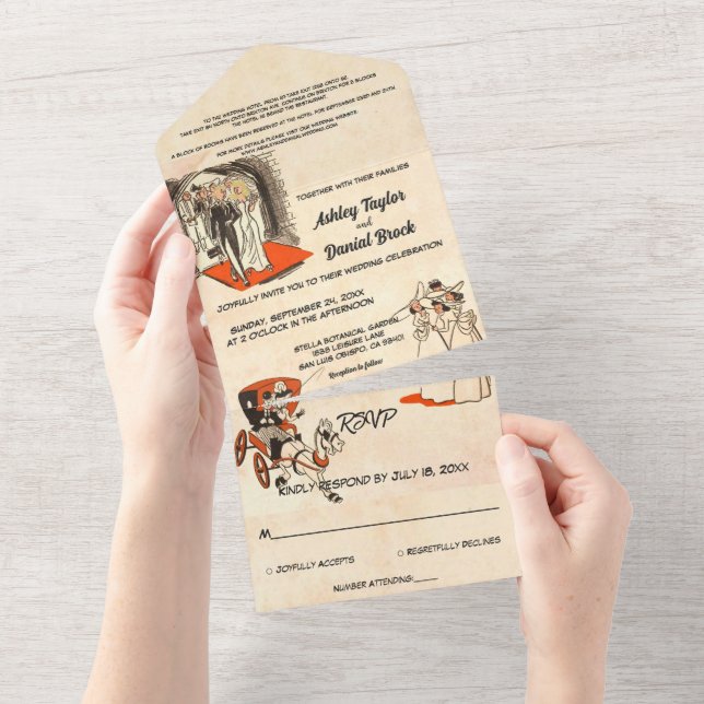 Retro Romantic Couple Comic Themed Wedding  All In One Invitation (Tearaway)