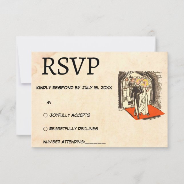Retro Romantic Couple Comic Themed Wedding RSVP Card (Front)