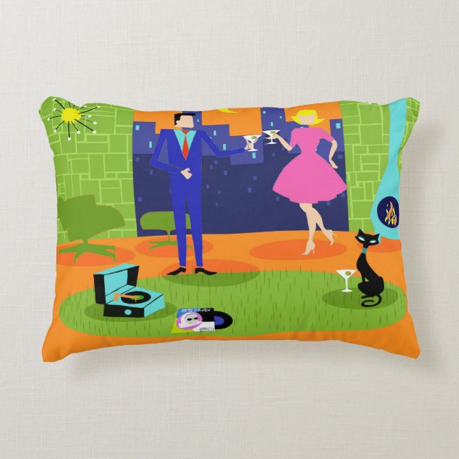 Retro Romantic Evening Couple Accent Pillow (Front)