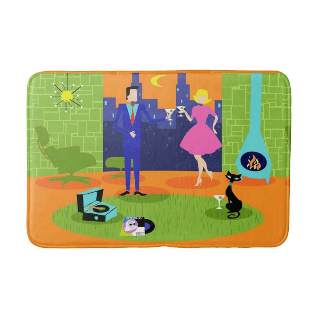 Retro Romantic Evening Couple Bath Mat (Front)