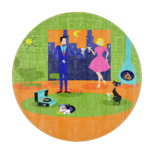 Retro Romantic Evening Couple Cutting Board