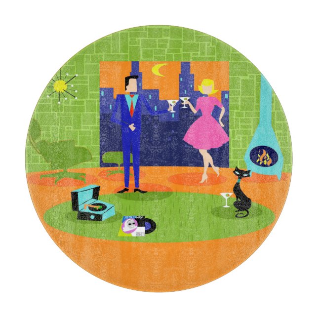 Retro Romantic Evening Couple Cutting Board (Front)