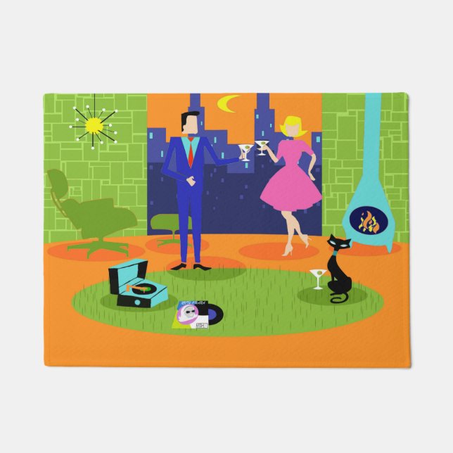 Retro Romantic Evening Couple Door Mat (Front)
