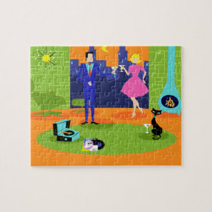 Retro Romantic Evening Couple Puzzle