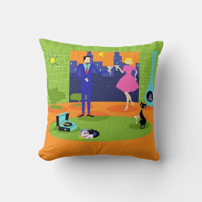 Retro Romantic Evening Couple Throw Pillow (Front)