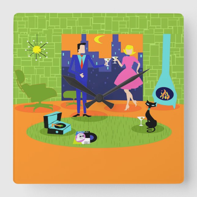 Retro Romantic Evening Couple Wall Clock (Front)