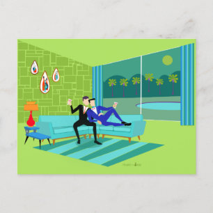 Retro Romantic Gay Couple Postcard Invitation