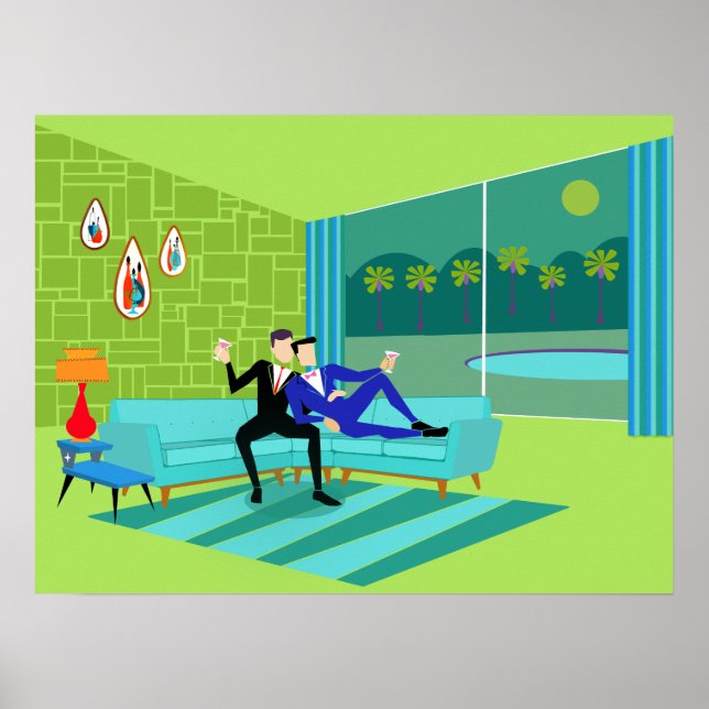 Retro Romantic Gay Couple Poster (Front)