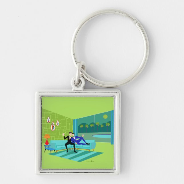 Retro Romantic Gay Keychain (Front)