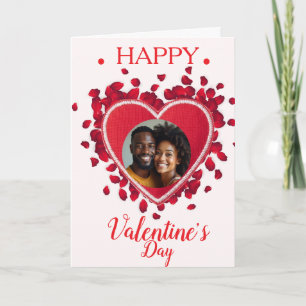 Retro Romantic Stitched Heart & Rose Petals Photo  Card