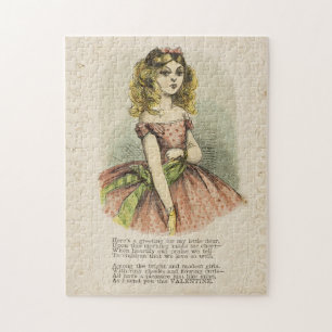 Retro Romantic Valentine's Day Card, 19th century Jigsaw Puzzle