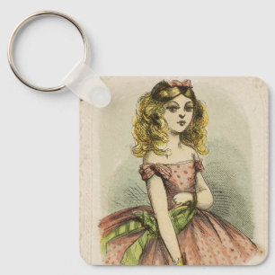 Retro Romantic Valentine's Day Card, 19th century Key Ring