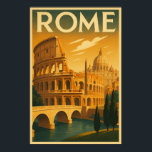 Retro Rome, Italy in Vintage Art Deco Style Travel Poster<br><div class="desc">This is a retro Rome,  Italy tourism travel graphic including the Colosseum and St. Peter’s Basilica in the vintage art deco style.</div>