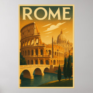 Retro Rome, Italy in Vintage Art Deco Style Travel Poster