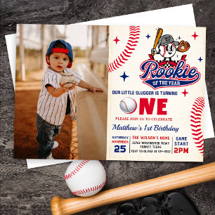 Retro Rookie of the Year Baseball 1st Birthday Invitation