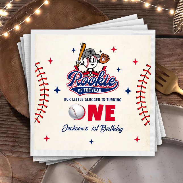 Retro Rookie of the Year Birthday Baseball Napkins (Creator Uploaded)