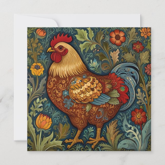 Retro rooster boho chic country chicken  card (Front)