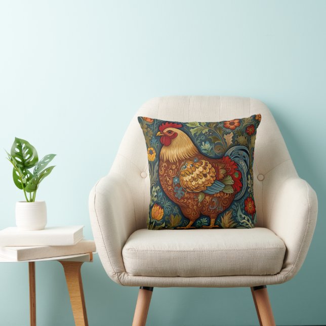 Retro rooster boho chic country chicken  cushion (Chair)