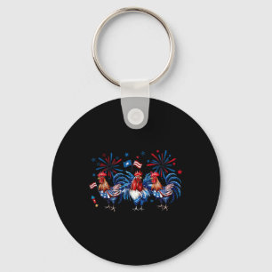 Retro Rooster Patriotic Usa Chickens Farm Animal 4 Key Ring