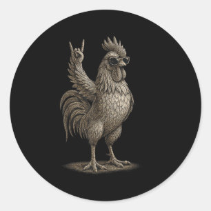 Retro Rooster Rock Music Funny Gifts Men Women Boy Classic Round Sticker