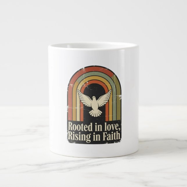 Retro rooted and rising faith design large coffee mug (Front)