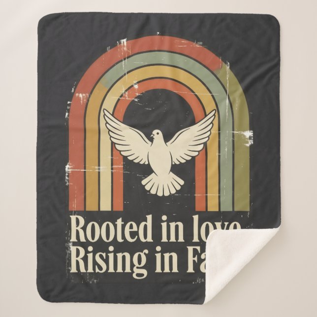 Retro rooted and rising faith design sherpa blanket (Front)