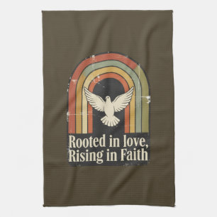 Retro rooted and rising faith design tea towel
