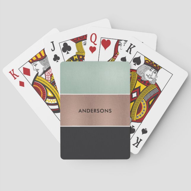 RETRO ROSE GOLD BLUSH COPPER GREEN BLACK STRIPS PLAYING CARDS (Back)