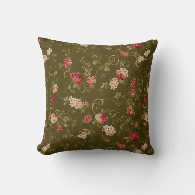Retro rose & olive cushion (Front)