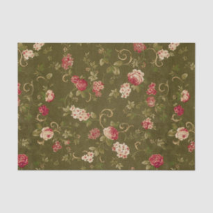 Retro rose & olive pattern tissue paper