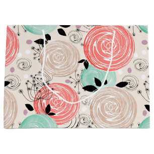 Retro, roses large gift bag