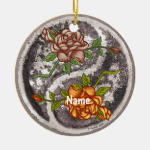 Retro Roses Yin Yang Ceramic Ornament