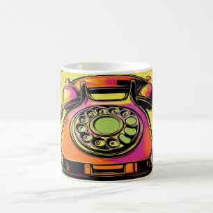 Retro Rotary Phone Pop Art Mug Colorful Vintage Te