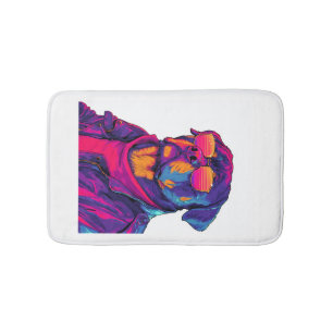 Retro Rottweiler � 80s Neon Vibe Dog Bath Mat