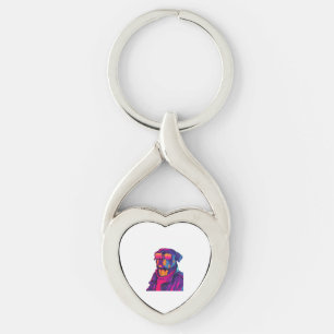 Retro Rottweiler � 80s Neon Vibe Dog Key Ring