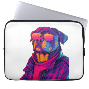 Retro Rottweiler � 80s Neon Vibe Dog Laptop Sleeve