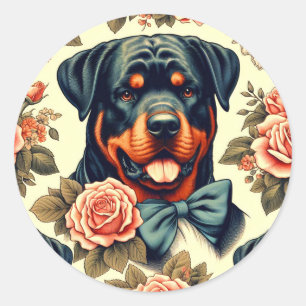 Retro Rottweiler Illustration Classic Round Sticker