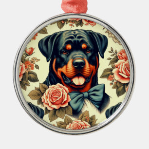 Retro Rottweiler Illustration Metal Ornament