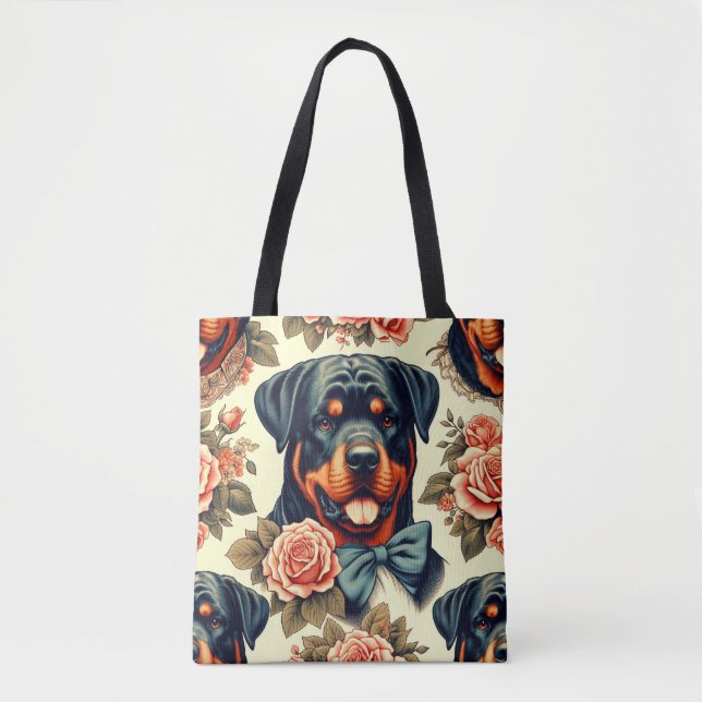 Retro Rottweiler Illustration Tote Bag (Front)