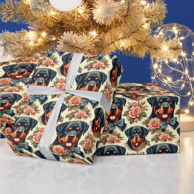 Retro Rottweiler Illustration Wrapping Paper (Holidays)