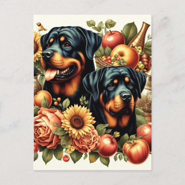 Retro Rottweiler Painting Postcard (Front)