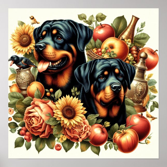 Retro Rottweiler Painting Poster (Front)