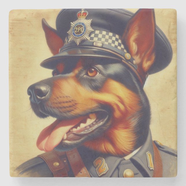 Retro Rottweiler Painting Stone Coaster (Front)