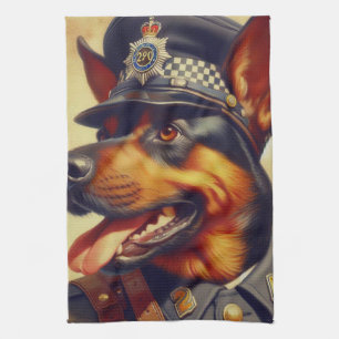 Retro Rottweiler Painting Tea Towel