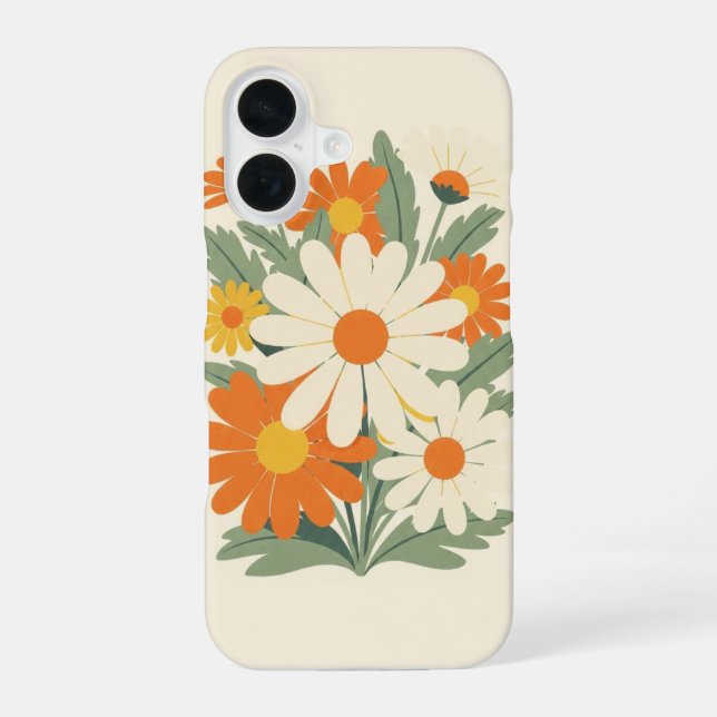 Retro Rounded Petal Daisy Art iPhone 16 Case (Back)