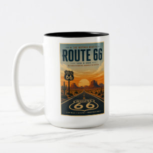 Retro Route 66 Centennial Desert Art Two-Tone Coffee Mug