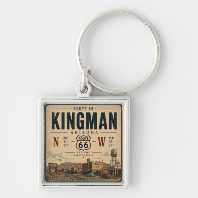 Retro Route 66 Kingman Arizona Keepsake Key Ring (Front)