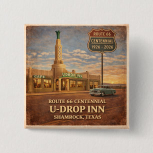Retro Route 66 Shamrock Texas Roadside Gift 15 Cm Square Badge