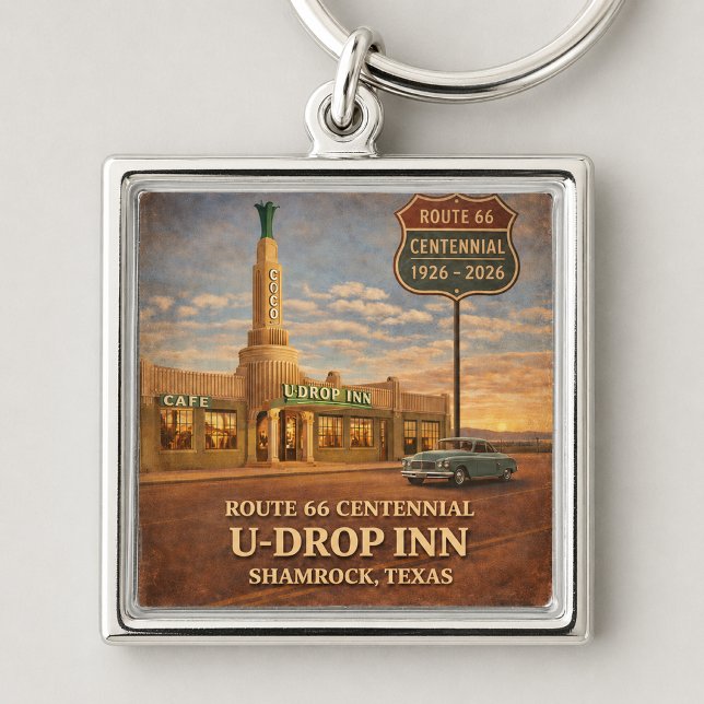 Retro Route 66 Shamrock Texas Roadside Gift Key Ring (Creator Uploaded)